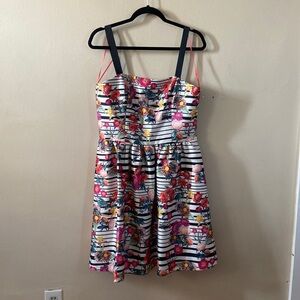Jane Summers Floral Black White Pink Striped Party Dress Flare 10 Spring Mini
